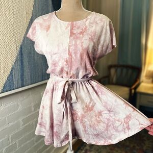 Lulu's Tie-Dye T-Shirt Romper with Waist Tie